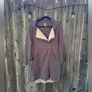 Indigenous Dark and Light Grey Fleece Zip-Up Asymmetrical Long Cardigan Jacket S